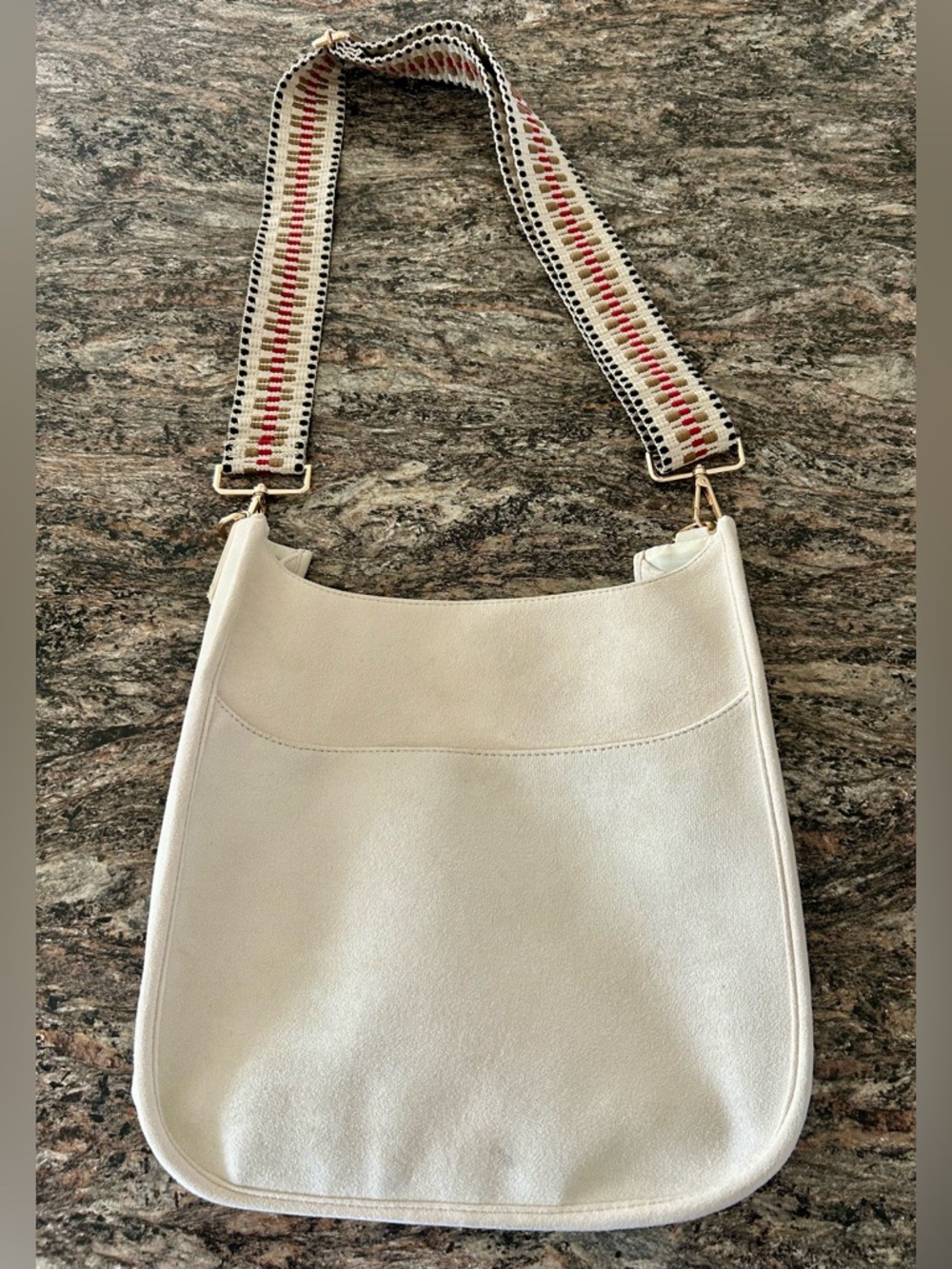 Cream Shoulder Bag with Decorative Woven Strap